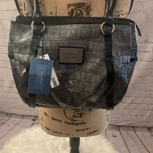 Vera Wang Times Square Black FauxSnakeskin Handbag